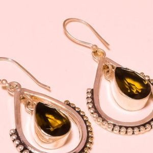 Faceted Elegant Smokey Topaz Handmade Gemstone Earring Length 1.9